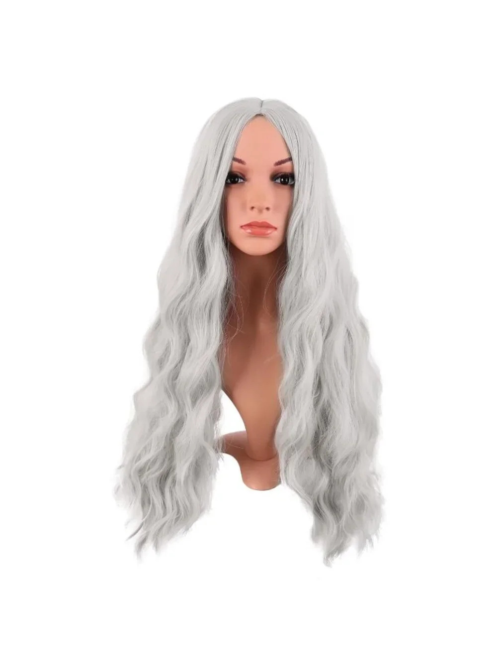 Women's Silver 28 Inch Synthetic Fiber Long Middle Part Curly Cosplay Wigs